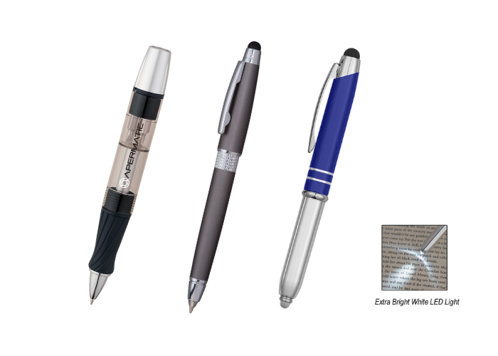 multi function pens can include stylus ends and flashlights