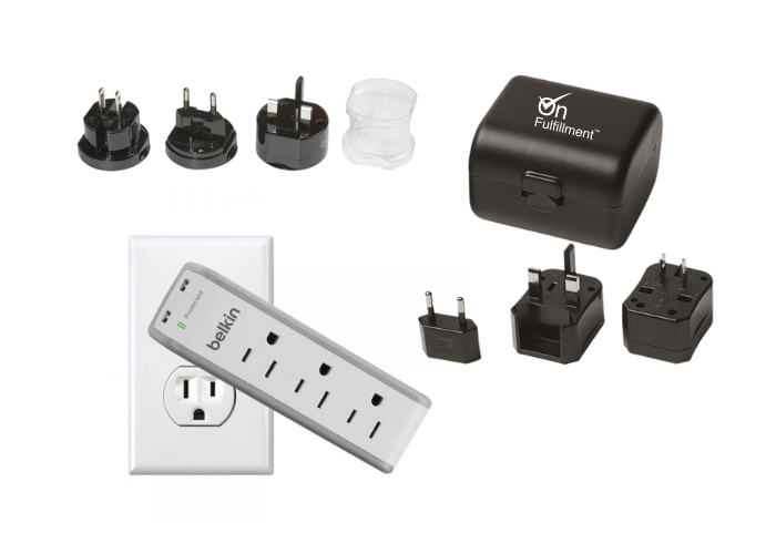 universal travel adaptors with imprinted logos